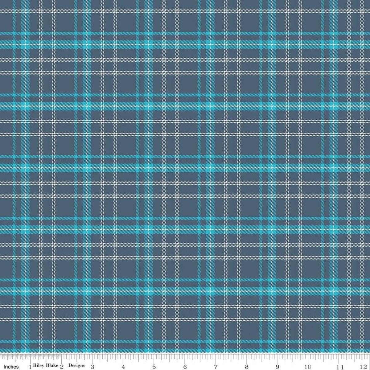Image of Happy Haven Plaid Navy quilting cotton fabric by Shawn Wallace for Riley Blake Designs. Features plaid on a blue background. Cute Little Fabric Shop.
