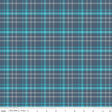 Image of Happy Haven Plaid Navy quilting cotton fabric by Shawn Wallace for Riley Blake Designs. Features plaid on a blue background. Cute Little Fabric Shop.