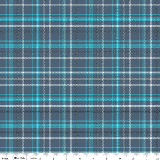 Image of Happy Haven Plaid Navy quilting cotton fabric by Shawn Wallace for Riley Blake Designs. Features plaid on a blue background. Cute Little Fabric Shop.