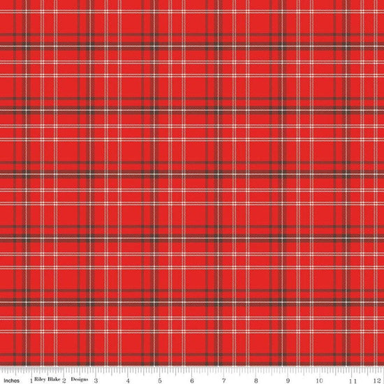 Image of Happy Haven Plaid Red quilting cotton fabric by Shawn Wallace for Riley Blake Designs. Features plaid on a red background. Cute Little Fabric Shop.