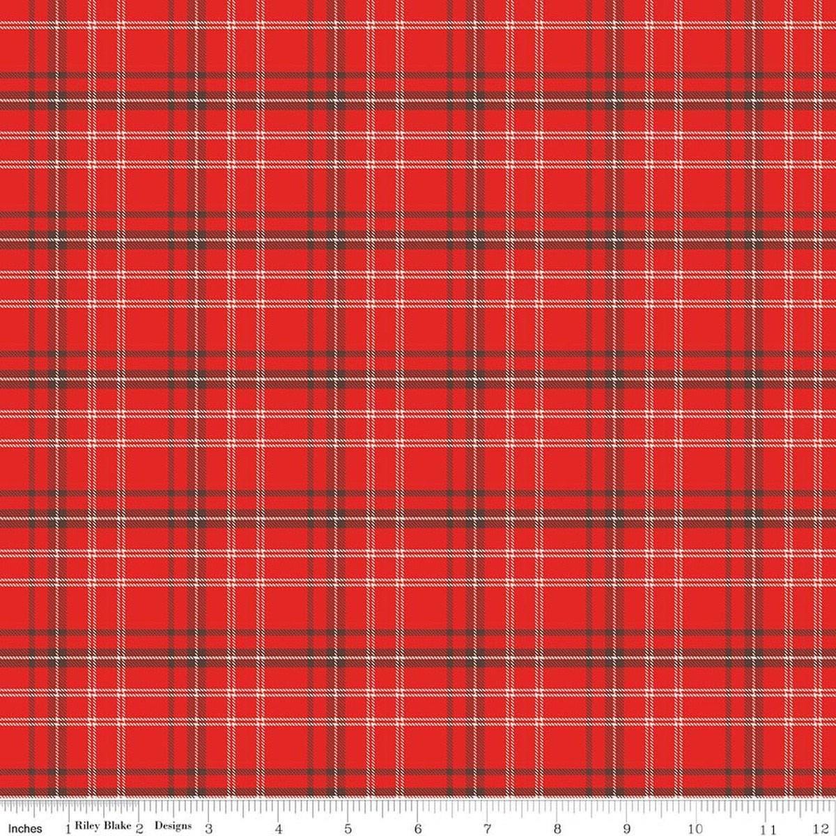 Image of Happy Haven Plaid Red quilting cotton fabric by Shawn Wallace for Riley Blake Designs. Features plaid on a red background. Cute Little Fabric Shop.