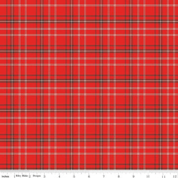 Image of Happy Haven Plaid Red quilting cotton fabric by Shawn Wallace for Riley Blake Designs. Features plaid on a red background. Cute Little Fabric Shop.