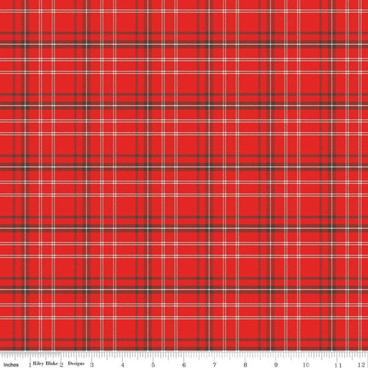 Image of Happy Haven Plaid Red quilting cotton fabric by Shawn Wallace for Riley Blake Designs. Features plaid on a red background. Cute Little Fabric Shop.