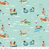 Image of Happy Haven The Good Life Aqua quilting cotton fabric by Shawn Wallace for Riley Blake Designs. Features lake scenes on a blue background. Cute Little Fabric Shop.