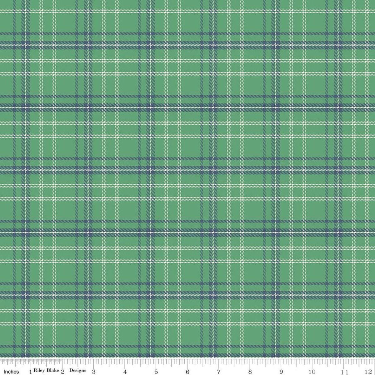 Image of Happy Haven Plaid Green quilting cotton fabric by Shawn Wallace for Riley Blake Designs. Features plaid on a green background. Cute Little Fabric Shop.