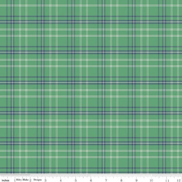 Image of Happy Haven Plaid Green quilting cotton fabric by Shawn Wallace for Riley Blake Designs. Features plaid on a green background. Cute Little Fabric Shop.