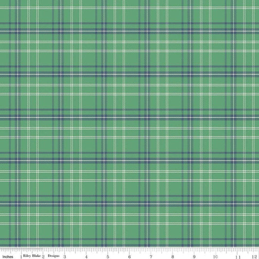Image of Happy Haven Plaid Green quilting cotton fabric by Shawn Wallace for Riley Blake Designs. Features plaid on a green background. Cute Little Fabric Shop.