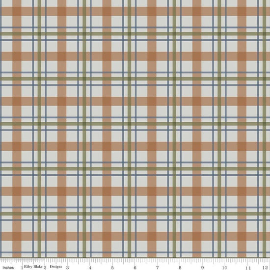 Image of Designer Flannel Cretaceous Plaid Gray flannel cotton fabric by Amanda Niederhauser for Riley Blake Designs. Features plaid on a gray background. Cute Little Fabric Shop.