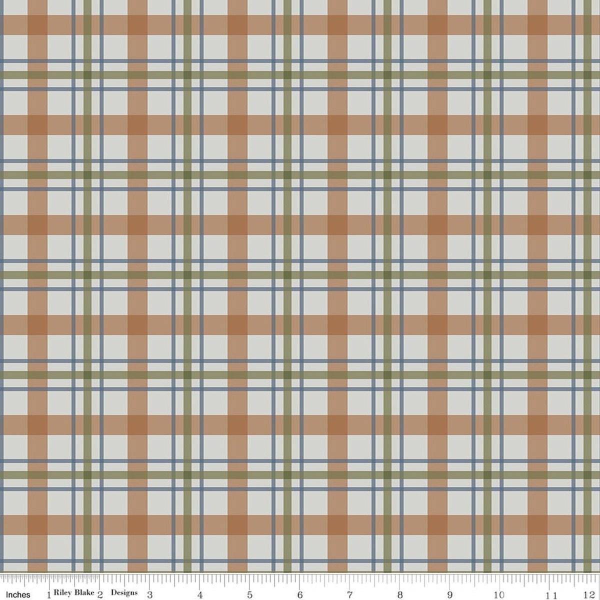 Image of Designer Flannel Cretaceous Plaid Gray flannel cotton fabric by Amanda Niederhauser for Riley Blake Designs. Features plaid on a gray background. Cute Little Fabric Shop.