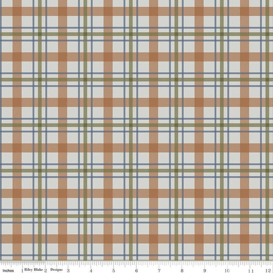 Image of Designer Flannel Cretaceous Plaid Gray flannel cotton fabric by Amanda Niederhauser for Riley Blake Designs. Features plaid on a gray background. Cute Little Fabric Shop.