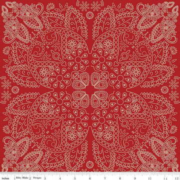Image of Designer Flannel Cowboys Bandana Red flannel cotton fabric by Echo Park Paper Co for Riley Blake Designs. Features paisley on a red background. Cute Little Fabric Shop.