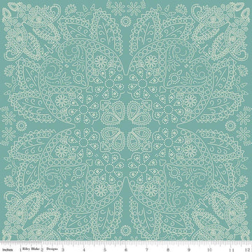 Image of Designer Flannel Cowboys Bandana Teal flannel cotton fabric by Echo Park Paper Co for Riley Blake Designs. Features paisley on a blue background. Cute Little Fabric Shop.