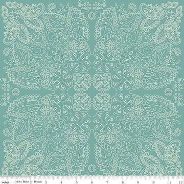Image of Designer Flannel Cowboys Bandana Teal flannel cotton fabric by Echo Park Paper Co for Riley Blake Designs. Features paisley on a blue background. Cute Little Fabric Shop.