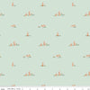 Image of Designer Flannel Sweet Cotton Tales Flopsy Fields Mint quilting cotton fabric by Little Forest Atelier for RIley Blake Designs. Features bunnies on a green background. Cute Little Fabric Shop.