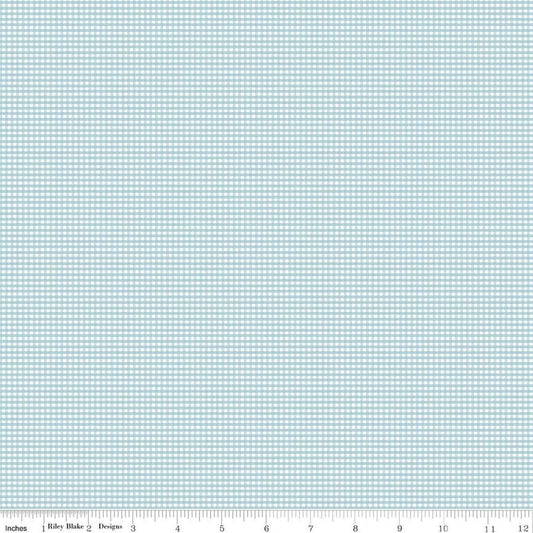 Image of Designer Flannel Micro Gingham Blue flannel cotton fabric by The RBD Designers for Riley Blake Designs. Features gingham on a blue background. Cute Little Fabric Shop.