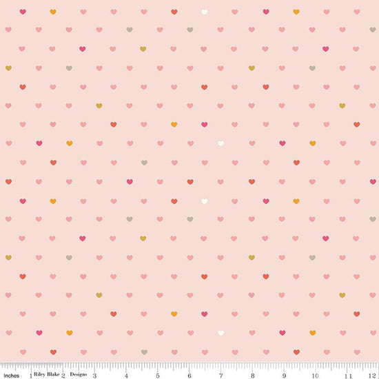Image of Designer Flannel Meadow Serendipity 2 Hearts Blush flannel cotton fabric by Minki Kim for Riley Blake Designs. Features hearts on a pink background. Cute Little Fabric Shop.