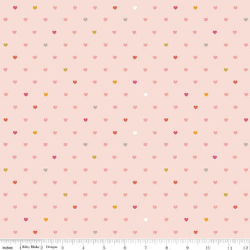 Image of Designer Flannel Meadow Serendipity 2 Hearts Blush flannel cotton fabric by Minki Kim for Riley Blake Designs. Features hearts on a pink background. Cute Little Fabric Shop.