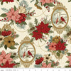 Image of Christmas Greetings Main Cream quilting cotton fabric by Sandy Gervais for Riley Blake Designs. Features flowers on a cream background. Cute Little Fabric Shop.