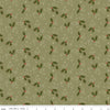 Image of Christmas Greetings Holly Spruce quilting cotton fabric by Sandy Gervais for Riley Blake Designs. Features holly on a green background. Cute Little Fabric Shop.