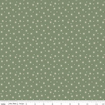 Image of Christmas Greetings Christmas Lights Spruce quilting cotton fabric by Sandy Gervais for Riley Blake Designs. Features polka dots on a green background. Cute Little Fabric Shop.