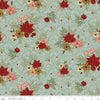 Image of Christmas Greetings Floral Sage quilting cotton fabric by Sandy Gervais for Riley Blake Designs. Features flowers on a green background. Cute Little Fabric Shop.