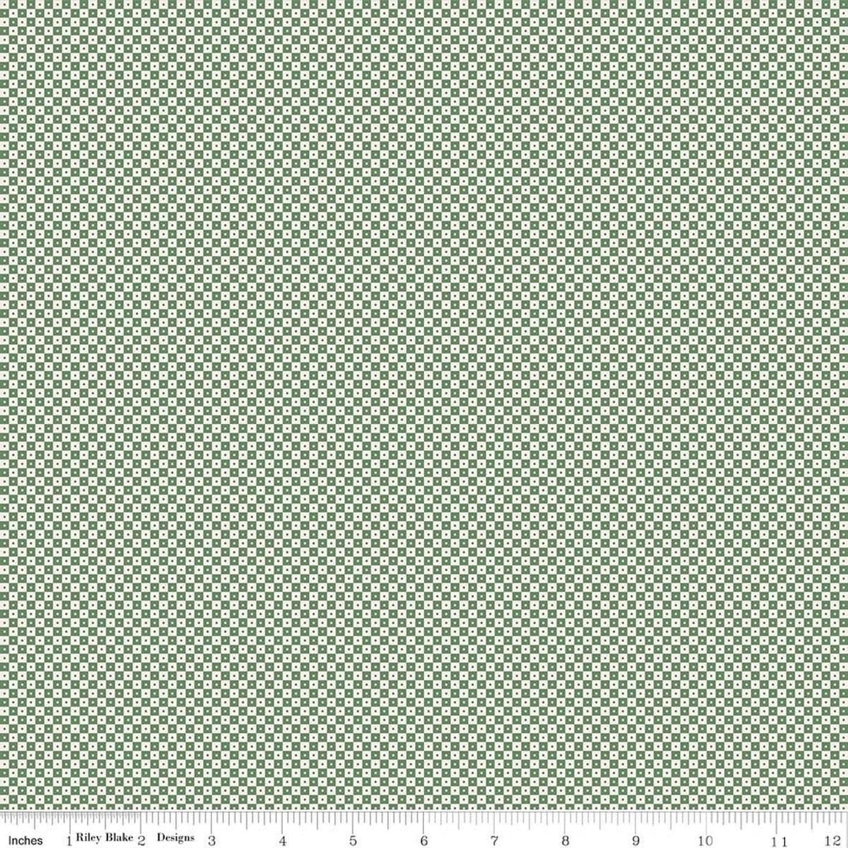 Image of Rosewood Brindle Green quilting cotton fabric by Jessica Chertkow for Riley Blake Designs. Features checks on a green background. Cute Little Fabric Shop.