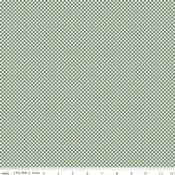 Image of Rosewood Brindle Green quilting cotton fabric by Jessica Chertkow for Riley Blake Designs. Features checks on a green background. Cute Little Fabric Shop.