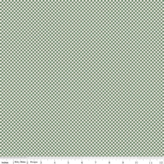 Image of Rosewood Brindle Green quilting cotton fabric by Jessica Chertkow for Riley Blake Designs. Features checks on a green background. Cute Little Fabric Shop.