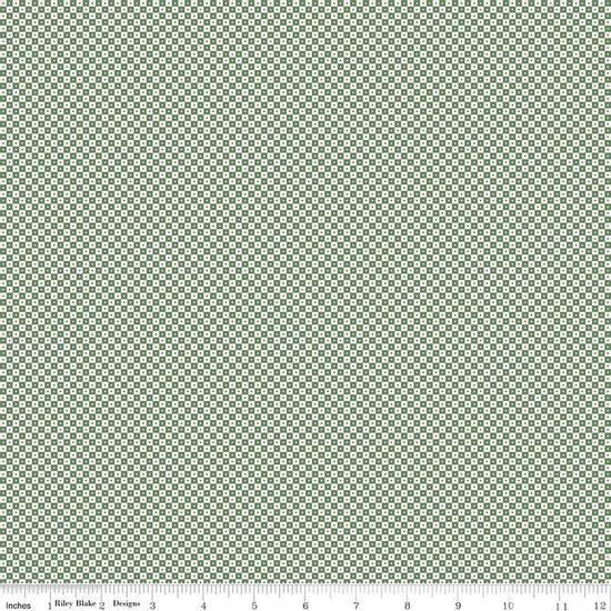 Image of Rosewood Brindle Green quilting cotton fabric by Jessica Chertkow for Riley Blake Designs. Features checks on a green background. Cute Little Fabric Shop.