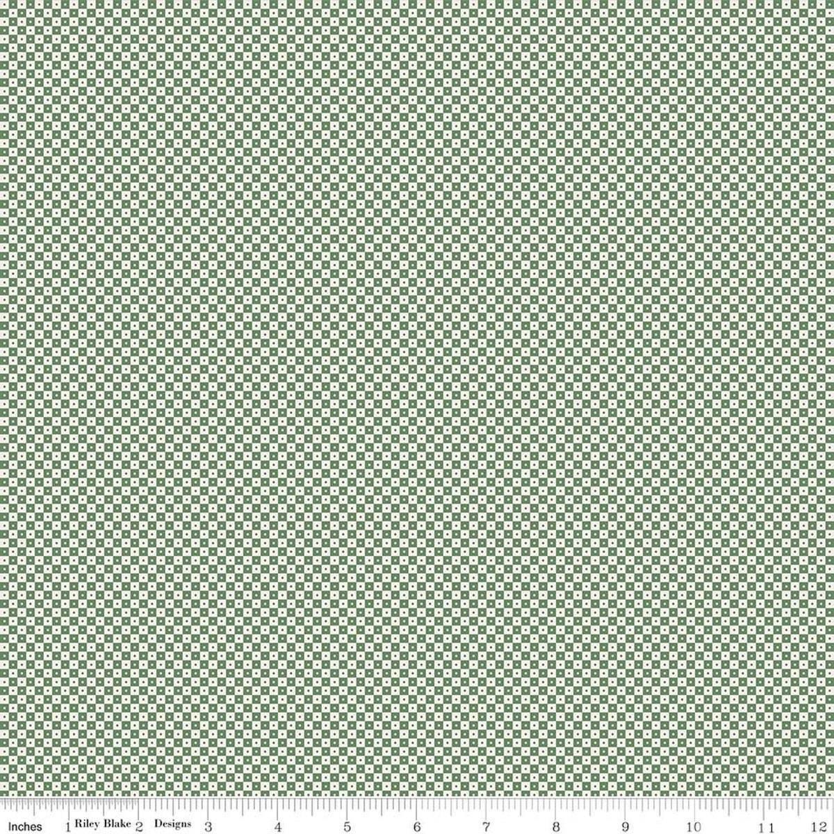 Image of Rosewood Brindle Green quilting cotton fabric by Jessica Chertkow for Riley Blake Designs. Features checks on a green background. Cute Little Fabric Shop.