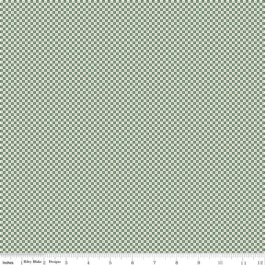 Image of Rosewood Brindle Green quilting cotton fabric by Jessica Chertkow for Riley Blake Designs. Features checks on a green background. Cute Little Fabric Shop.