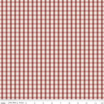 Image of Rosewood Hearth Dusty Rose quilting cotton fabric by Jessica Chertkow for Riley Blake Designs. Features checks on a pink background. Cute Little Fabric Shop.