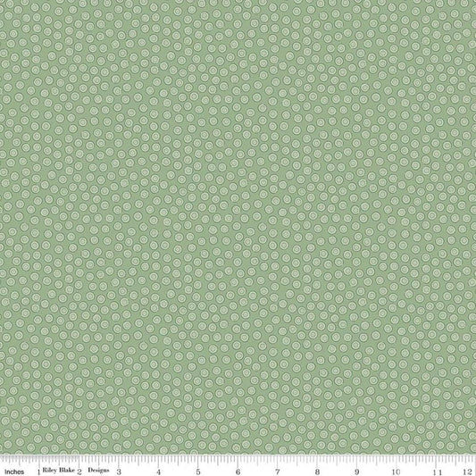 Image of Rosewood Cameo Sage quilting cotton fabric by Jessica Chertkow for Riley Blake Designs. Features dots on a green background. Cute Little Fabric Shop.