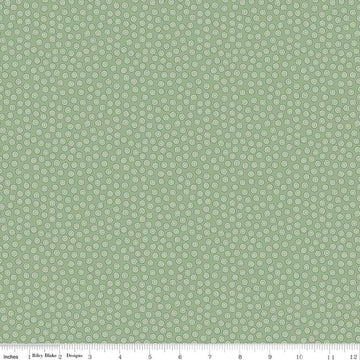 Image of Rosewood Cameo Sage quilting cotton fabric by Jessica Chertkow for Riley Blake Designs. Features dots on a green background. Cute Little Fabric Shop.