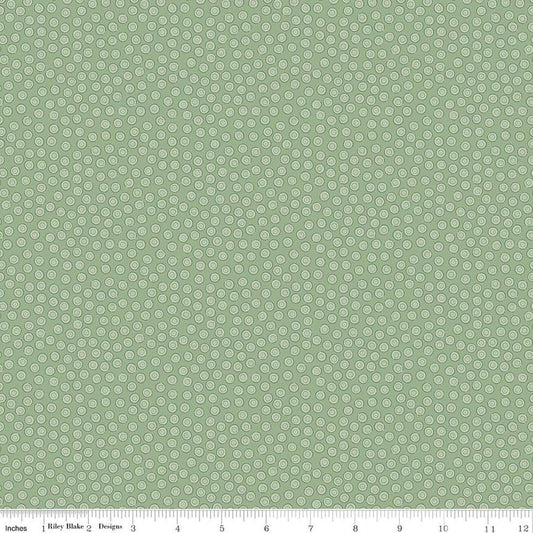 Image of Rosewood Cameo Sage quilting cotton fabric by Jessica Chertkow for Riley Blake Designs. Features dots on a green background. Cute Little Fabric Shop.