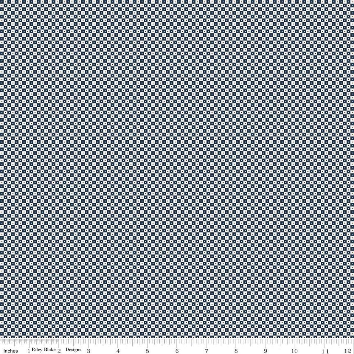Image of Rosewood Brindle Oxford quilting cotton fabric by Jessica Chertkow for Riley Blake Designs. Features checks on a blue background. Cute Little Fabric Shop.
