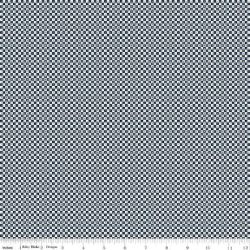 Image of Rosewood Brindle Oxford quilting cotton fabric by Jessica Chertkow for Riley Blake Designs. Features checks on a blue background. Cute Little Fabric Shop.