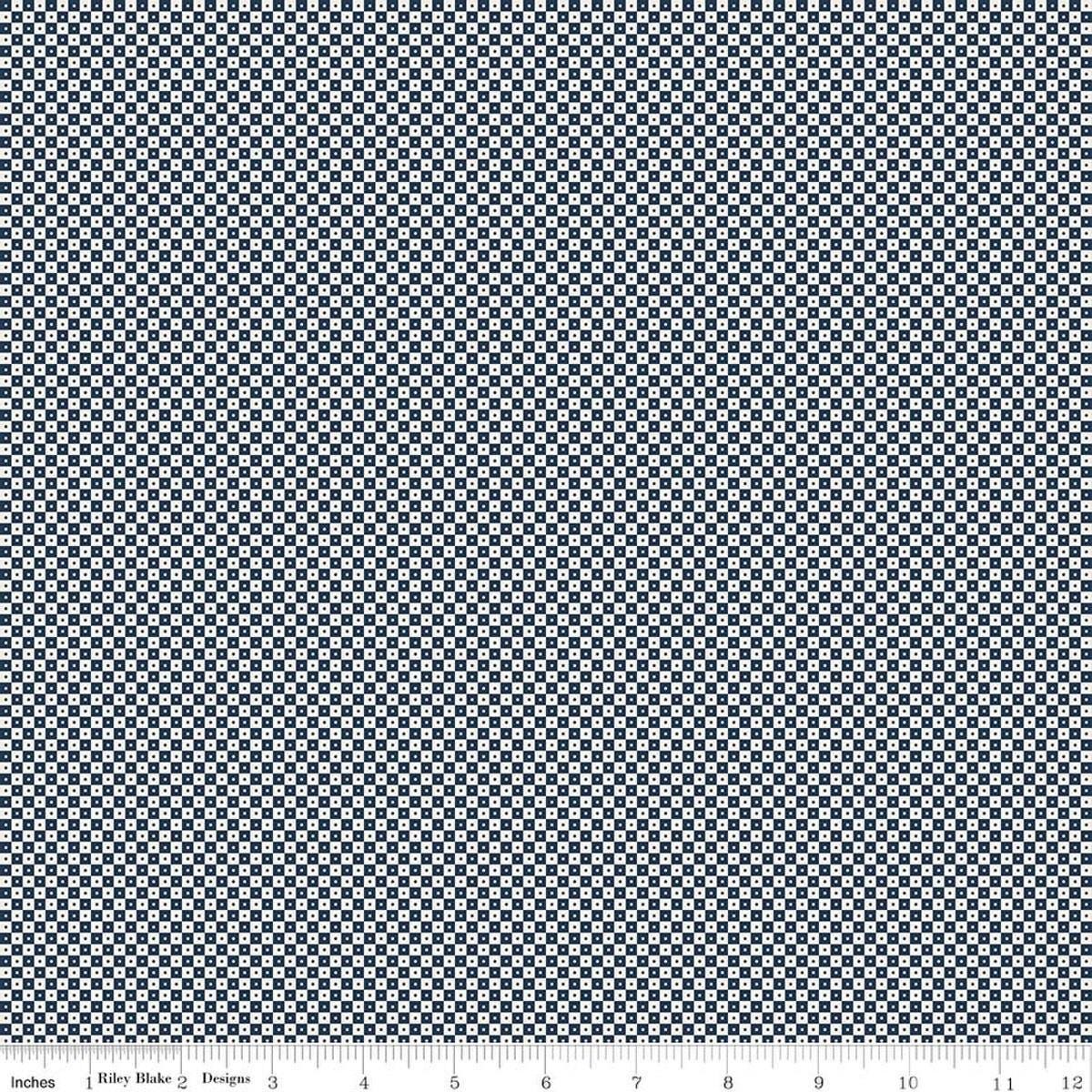 Image of Rosewood Brindle Oxford quilting cotton fabric by Jessica Chertkow for Riley Blake Designs. Features checks on a blue background. Cute Little Fabric Shop.