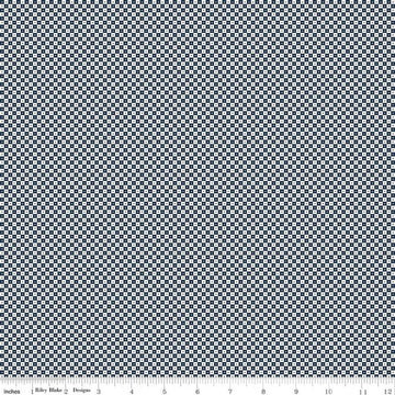 Image of Rosewood Brindle Oxford quilting cotton fabric by Jessica Chertkow for Riley Blake Designs. Features checks on a blue background. Cute Little Fabric Shop.