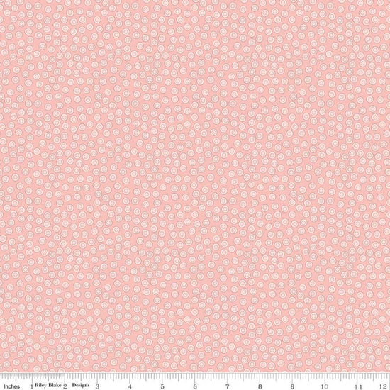 Image of Rosewood Cameo Pink quilting cotton fabric by Jessica Chertkow for Riley Blake Designs. Features dots on a pink background. Cute Little Fabric Shop.