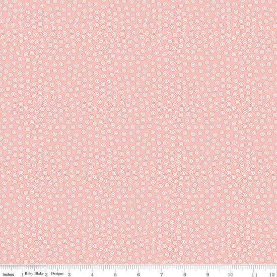 Image of Rosewood Cameo Pink quilting cotton fabric by Jessica Chertkow for Riley Blake Designs. Features dots on a pink background. Cute Little Fabric Shop.
