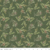 Image of Holiday Spirit Pinecones Green quilting cotton fabric by Lisa Audit for Riley Blake Designs. Features leaves on a green background. Cute Little Fabric Shop.