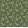 Image of Holiday Spirit Pinecones Green quilting cotton fabric by Lisa Audit for Riley Blake Designs. Features leaves on a green background. Cute Little Fabric Shop.