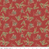 Image of Holiday Spirit Pinecones Red quilting cotton fabric by Lisa Audit for Riley Blake Designs. Features leaves on a red background. Cute Little Fabric Shop.