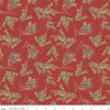Image of Holiday Spirit Pinecones Red quilting cotton fabric by Lisa Audit for Riley Blake Designs. Features leaves on a red background. Cute Little Fabric Shop.