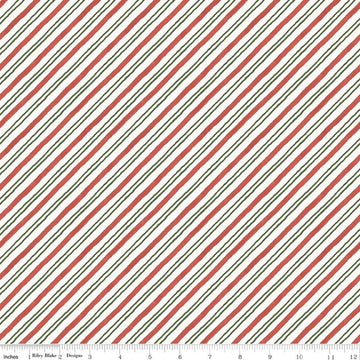 Image of Holiday Spirit Stripes Multi quilting cotton fabric by Lisa Audit for Riley Blake Designs. Features stripes on a red background. Cute Little Fabric Shop.