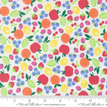 Image of Fruit Salad Novelty Off White quilting cotton fabric by Corey Yoder for Moda Fabrics. Features fruit on a white background. Cute Little Fabric Shop.