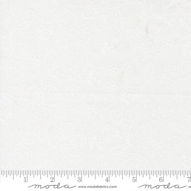 Image of Fruit Salad Sketch Off White White quilting cotton fabric by Corey Yoder for Moda Fabrics. Features fruit on a white background. Cute Little Fabric Shop.