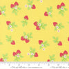 Image of Fruit Salad Strawberries Sunshine quilting cotton fabric by Corey Yoder for Moda Fabrics. Features strawberries on a yellow background. Cute Little Fabric Shop.