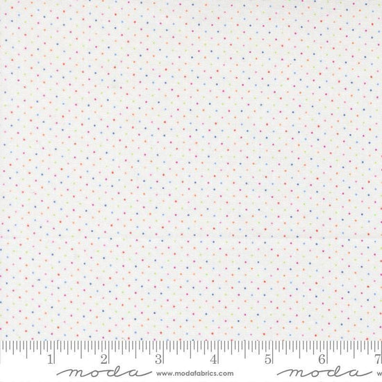 Image of Fruit Salad Dots Off White quilting cotton fabric by Corey Yoder for Moda Fabrics. Features dots on a white background. Cute Little Fabric Shop.